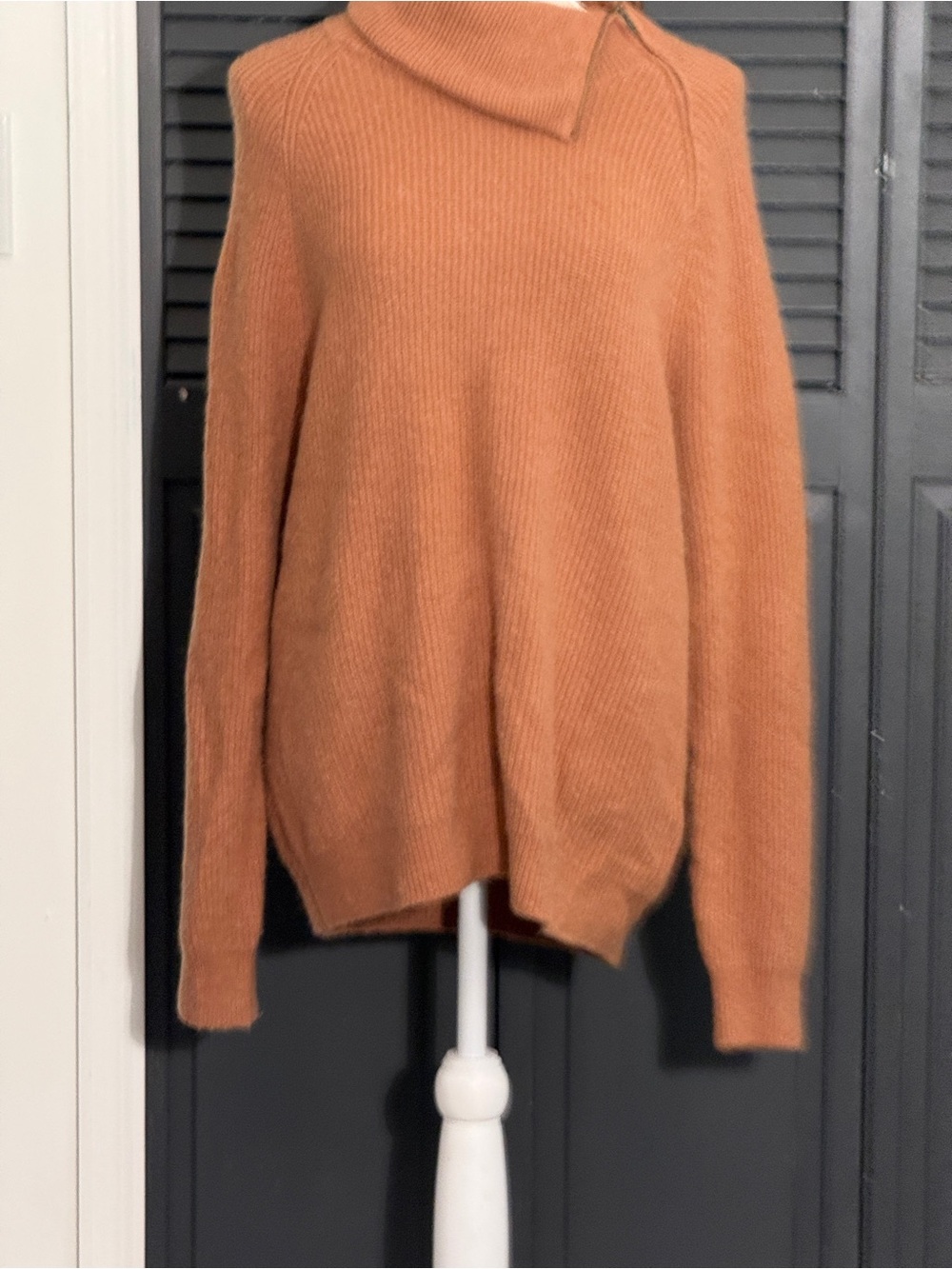 NORDSTROM Women's Size S Camel Brown Baby Alpaca Wool Blend Zip Sweater